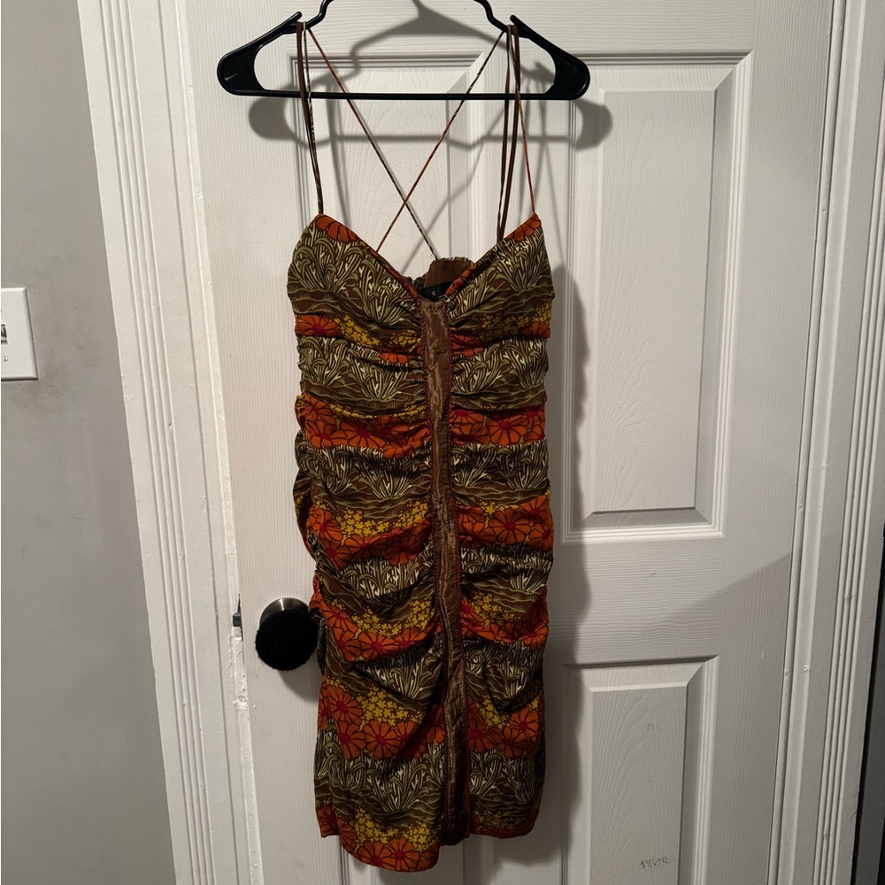 Nicole Miller Autumn Tones Ruched Mini Dress